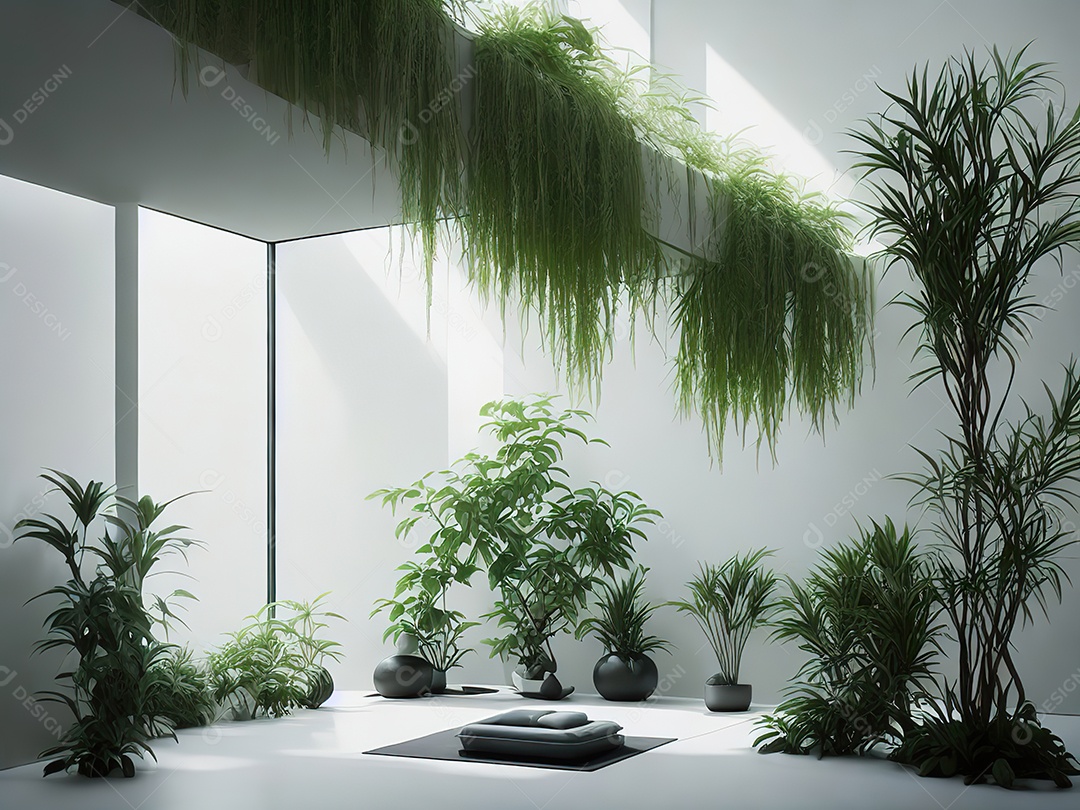 Sala zen para meditação com cristais e lotes