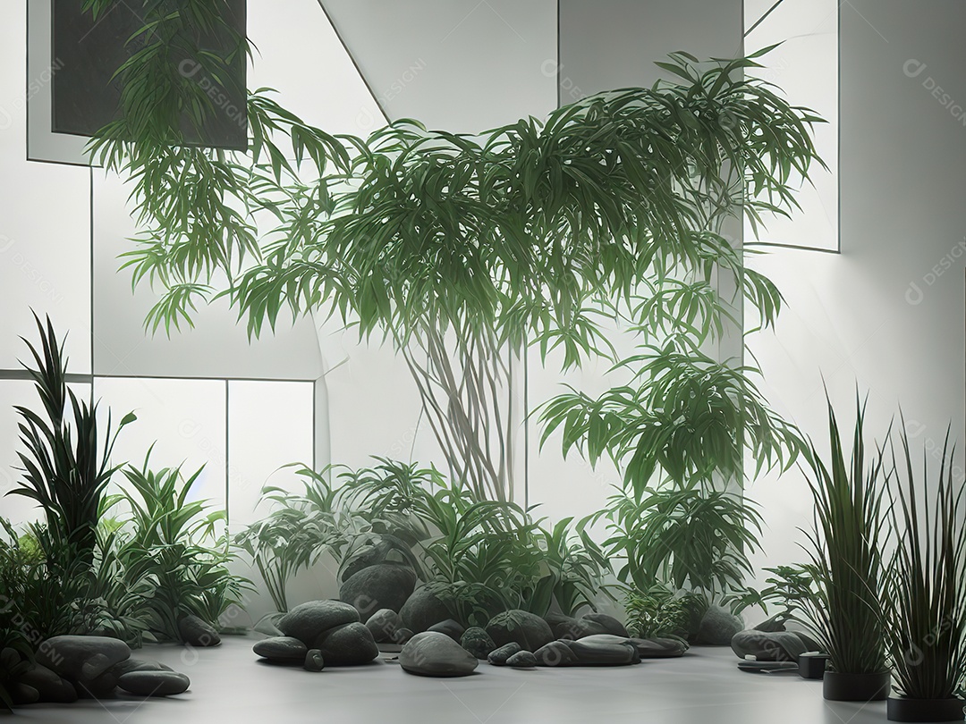 Sala zen para meditação com cristais e lotes