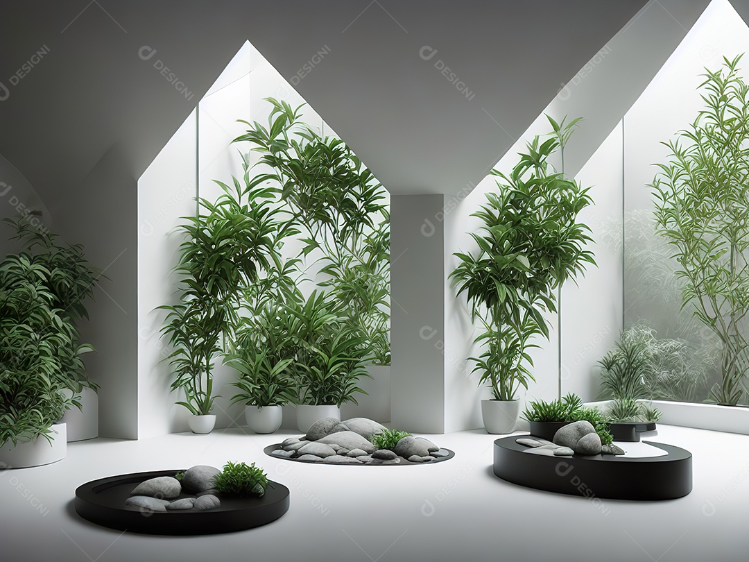 Sala zen para meditação com cristais e lotes