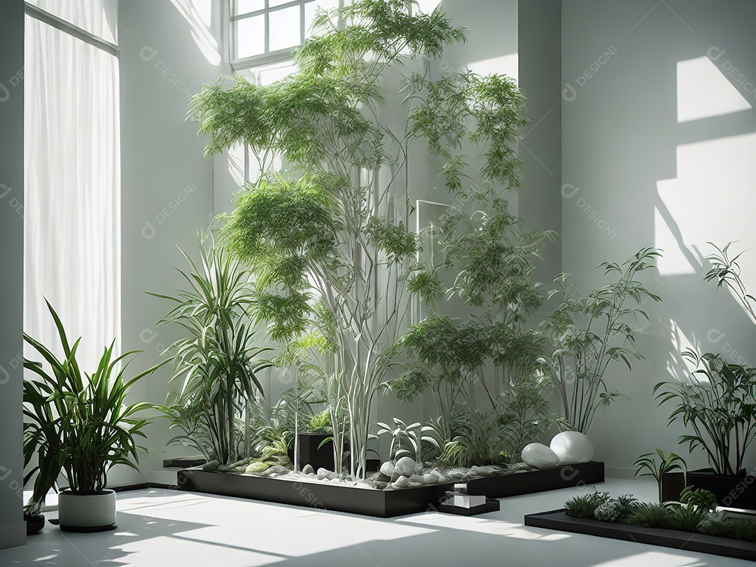 Sala zen para meditação com cristais e lotes