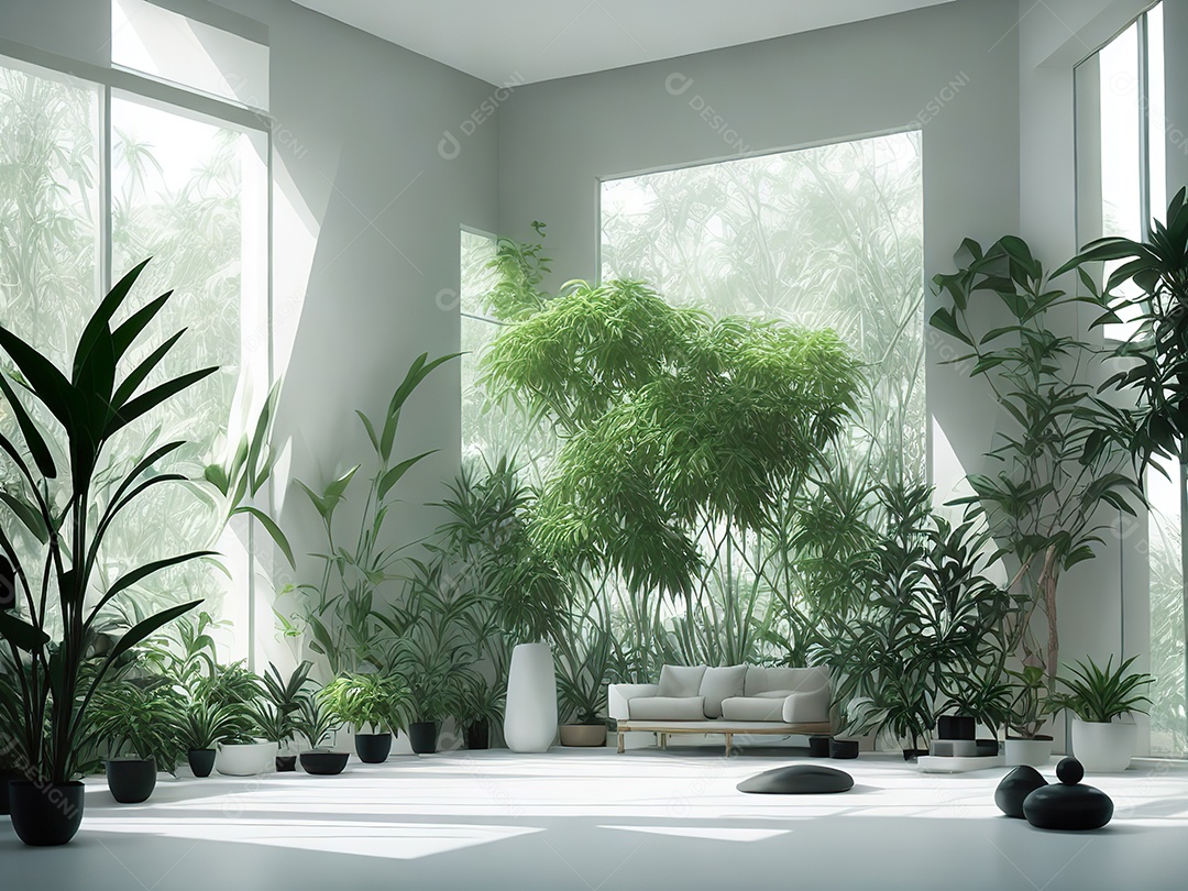 Sala zen para meditação com cristais e lotes