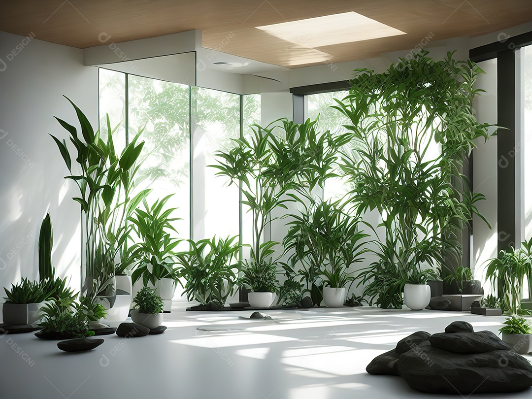 Sala zen para meditação com cristais e lotes