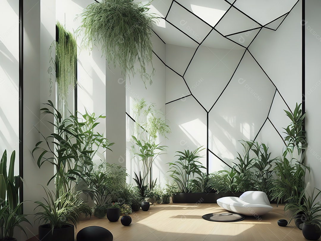 Sala zen para meditação com cristais e lotes