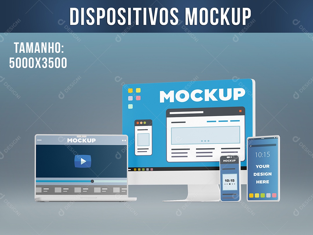 Dispositivos Mockup Computador Celular Tablet Notebook PSD Editável