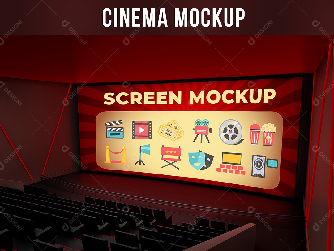 Cinema Mockup Vista de Lado PSD Editável