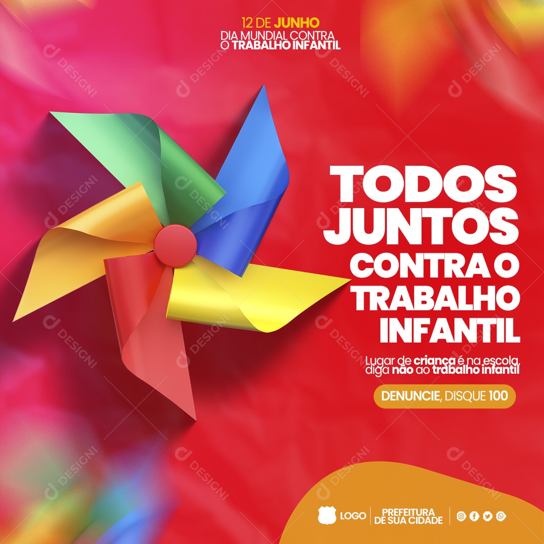 Todos Juntos Contra o Trabalho Infantil Social Media PSD Editável
