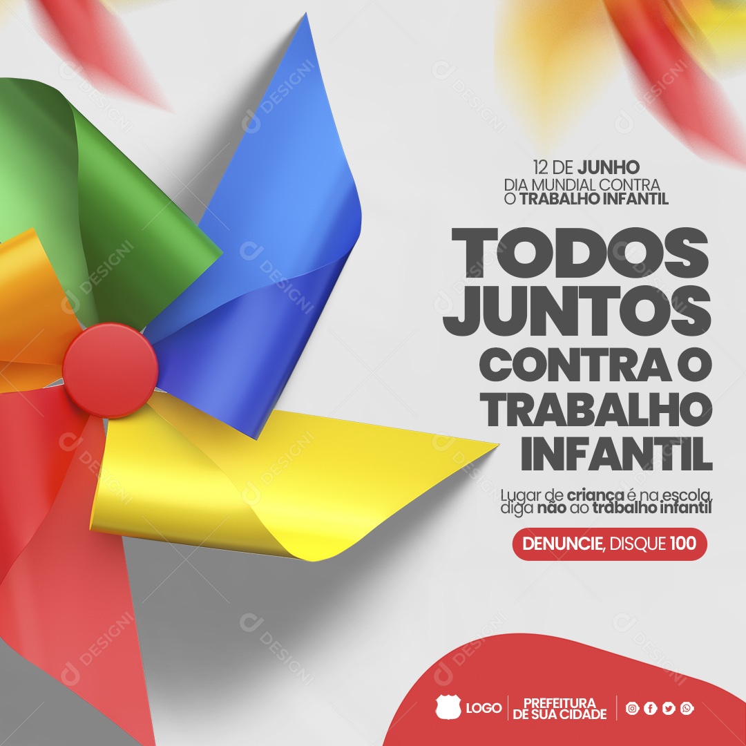 Todos Juntos Contra o Trabalho Infantil Social Media PSD Editável
