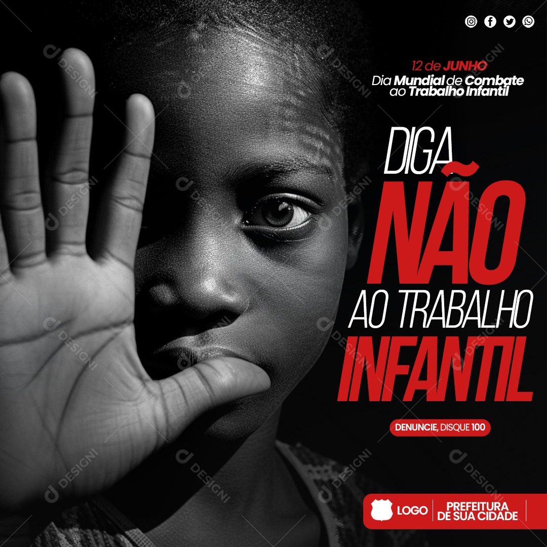 Diga Não ao Trabalho Infantil 12 de Junho Social Media PSD Editável