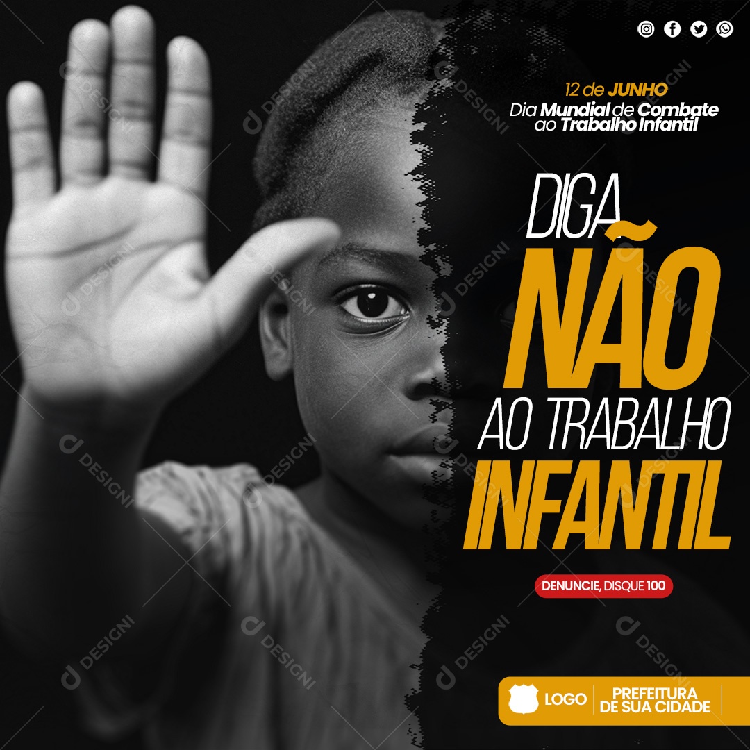 Diga Não ao Trabalho Infantil 12 de Junho Social Media PSD Editável