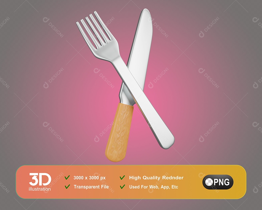 Garfo e Faca Elemento 3D Para Composição PSD
