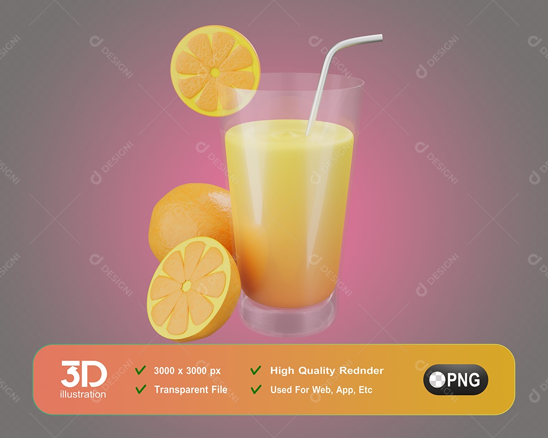 Suco De Laranja Elemento 3D Para Composição PSD