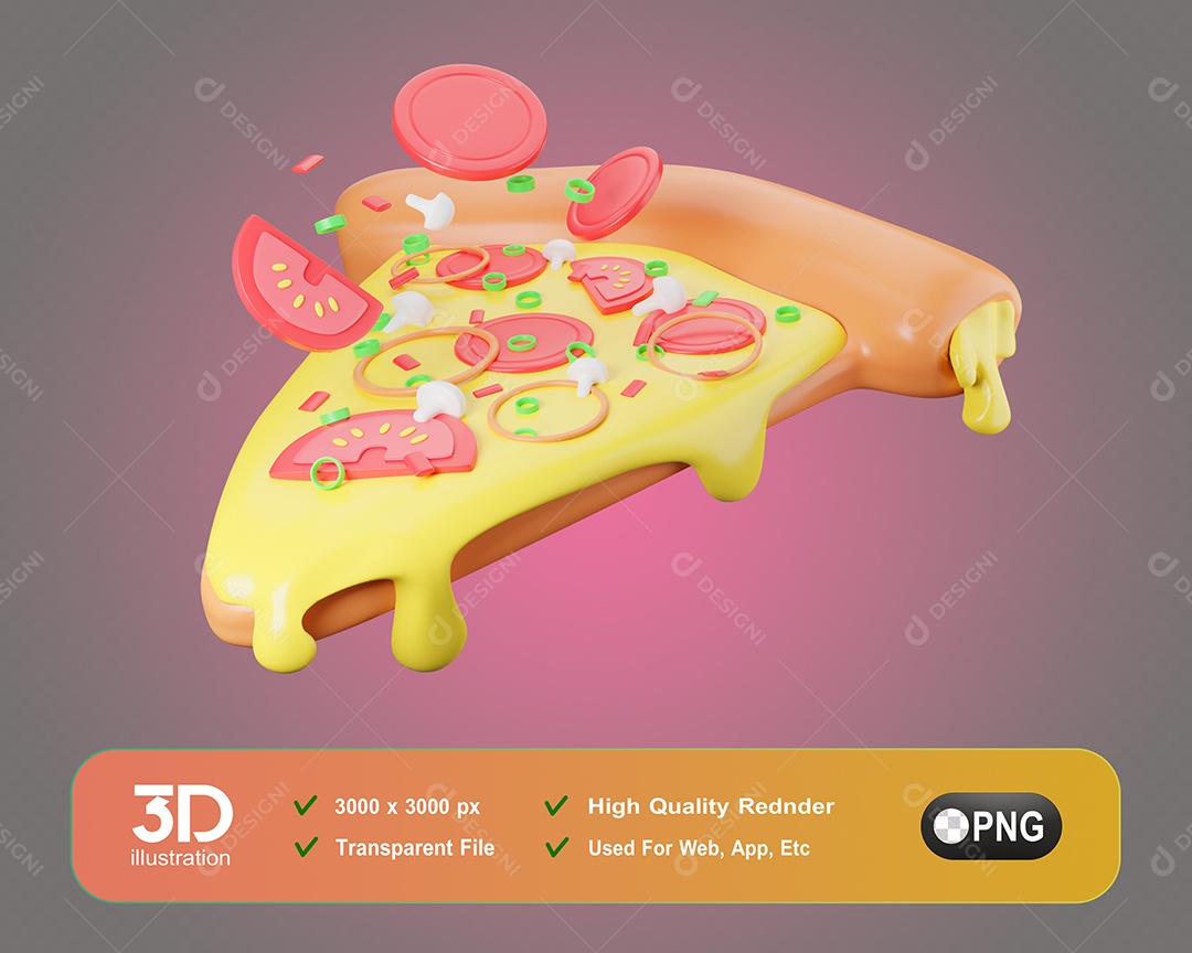 Fatia De Pizza Elemento 3D Para Composição PSD
