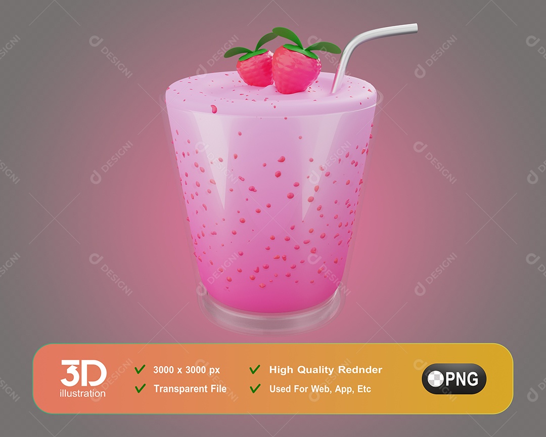 Bebida De Morango Elemento 3D Para Composição PSD
