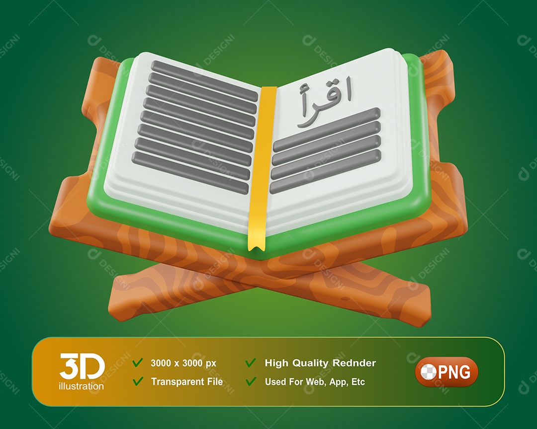 Livro Alcorão Elemento 3D Para Composição PSD