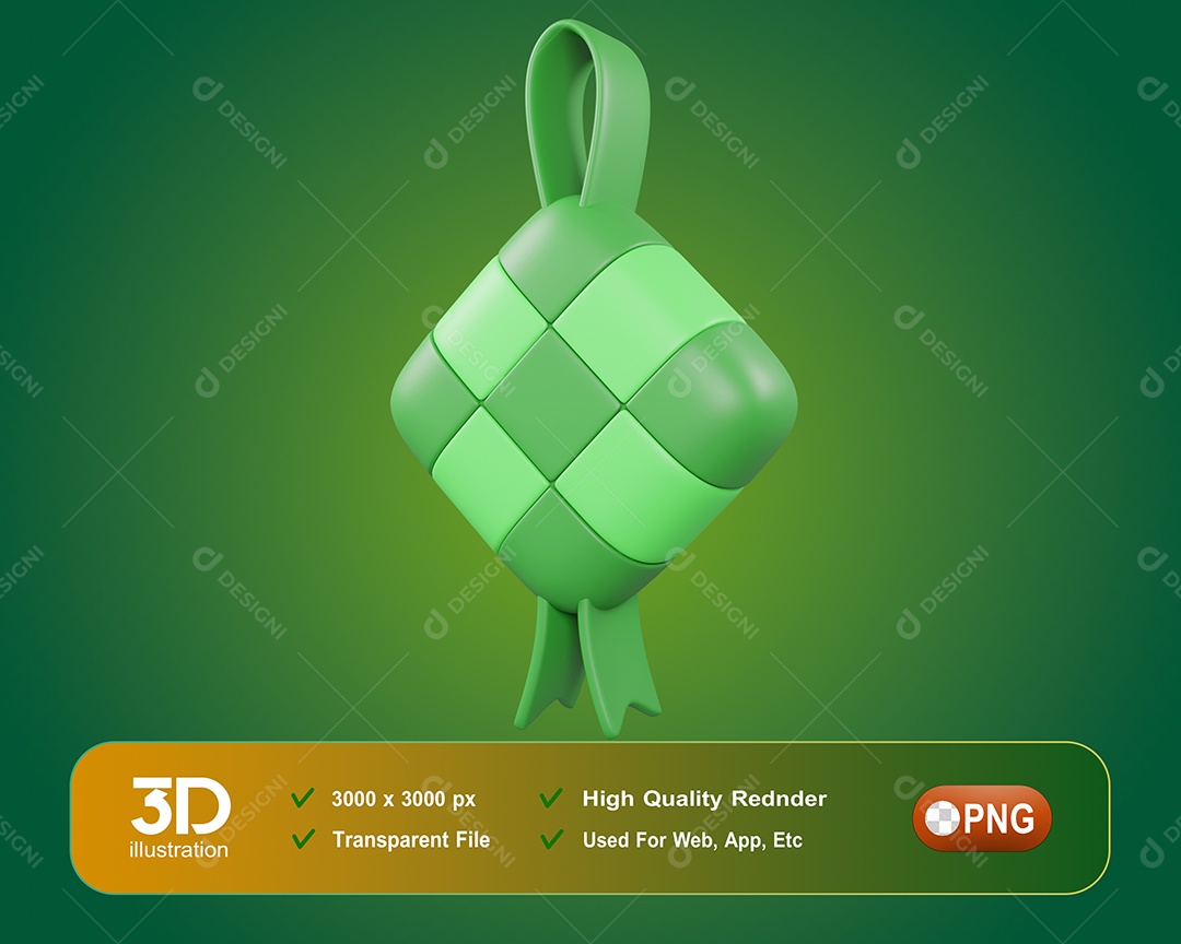 Ketupat Ramadã Elemento 3D para Composição PSD