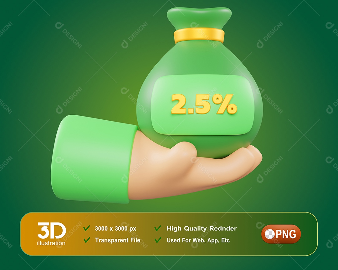 Mão Segurando Saco De Dinheiro Elemento 3D Para Composição PSD