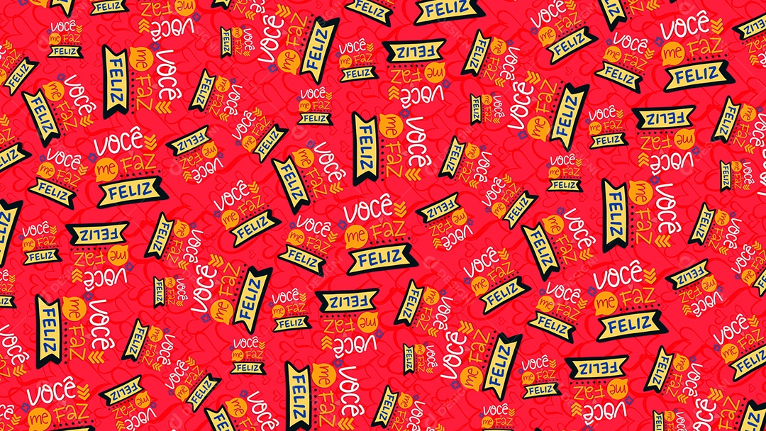 Pattern Padrões Geométricos Textos Do Dia Dos Namorados Você Me Faz Feliz Em Fundo Vermelho Vetor AI + PAT