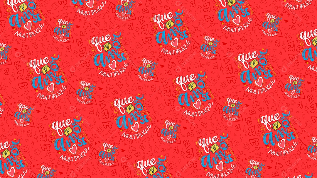 Pattern Padrões Geométricos Texto Dia Dos Namorados Que O Amor Se Multiplique Em Fundo Vermelho Vetor AI + PAT