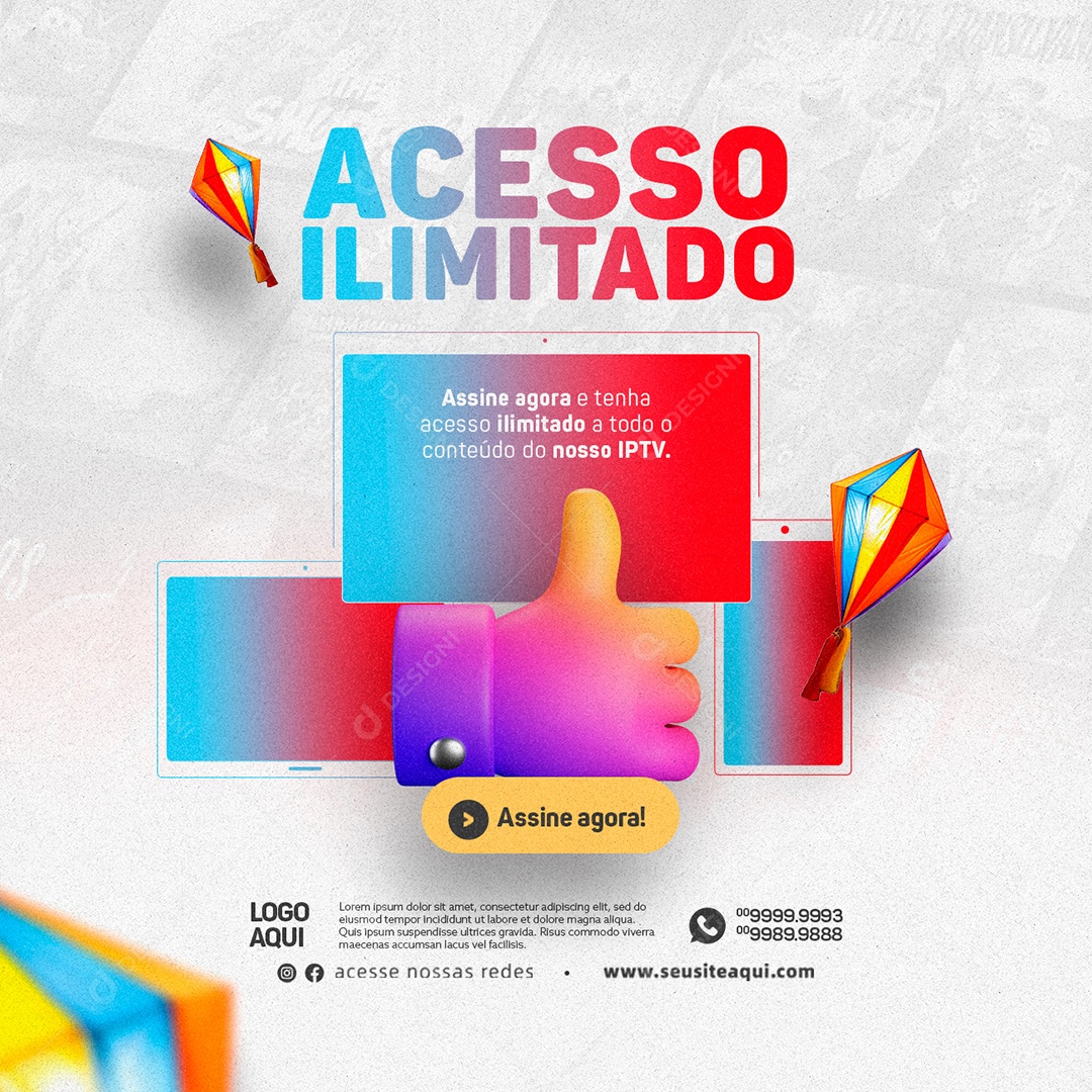 Acesso Ilimitado Assine Agora IPTV Social Media PSD Editável