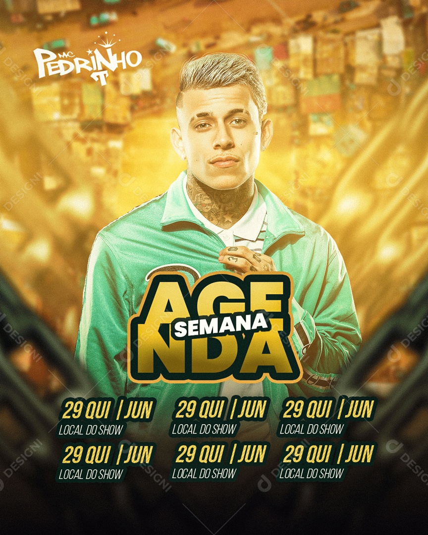 Flyer Feed  Agenda Semana Mc Pedrinho Funk Social Media PSD Editável