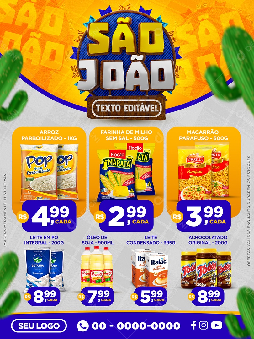 Encarte Supermercado Produtos São João Social Media PSD Editável