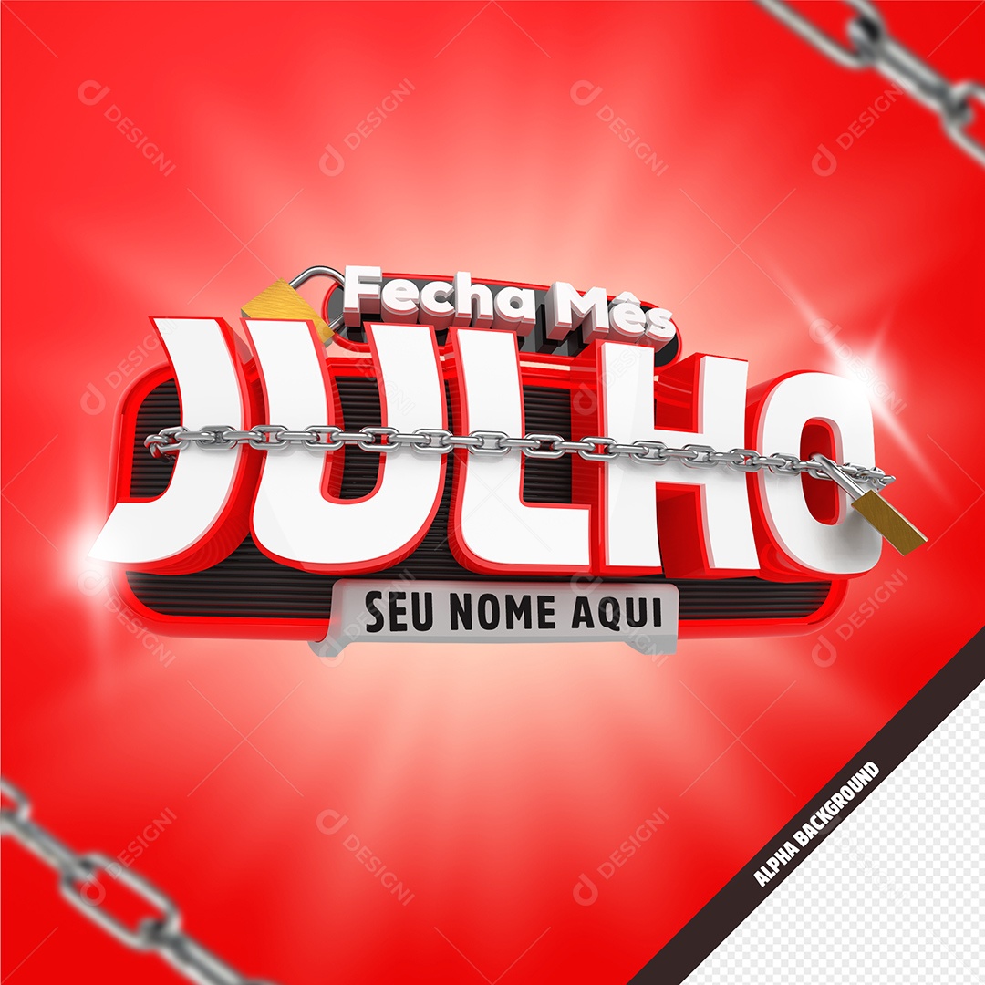Elemento 3D Fecha Mês Julho Para Composição PSD