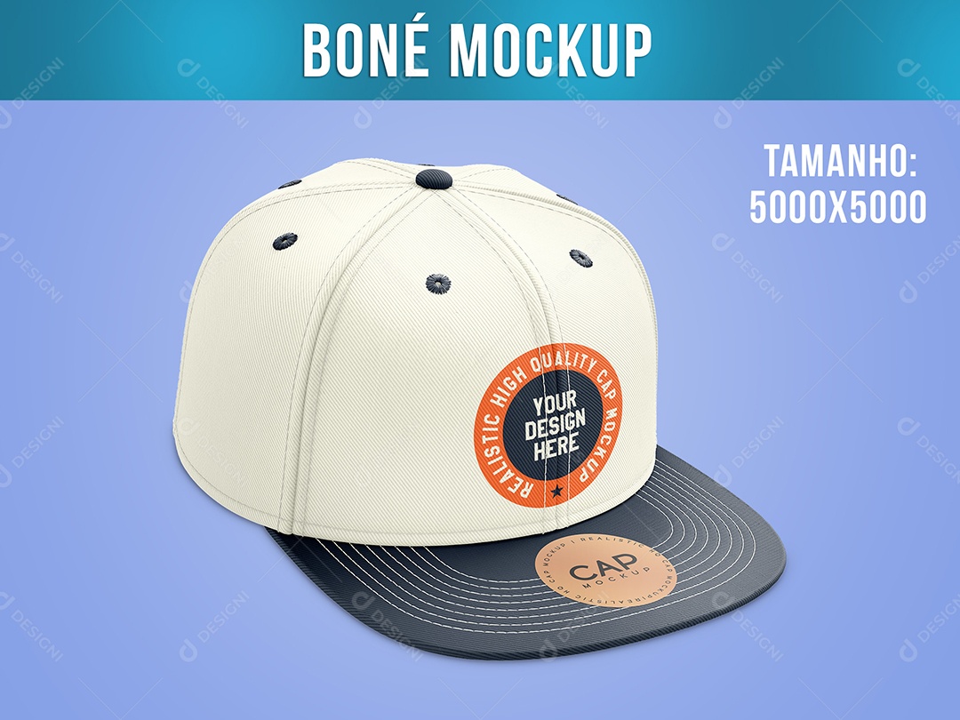Boné Mockup Aba Reta com ou sem Etiqueta Flutuando Vista Frente PSD Editável