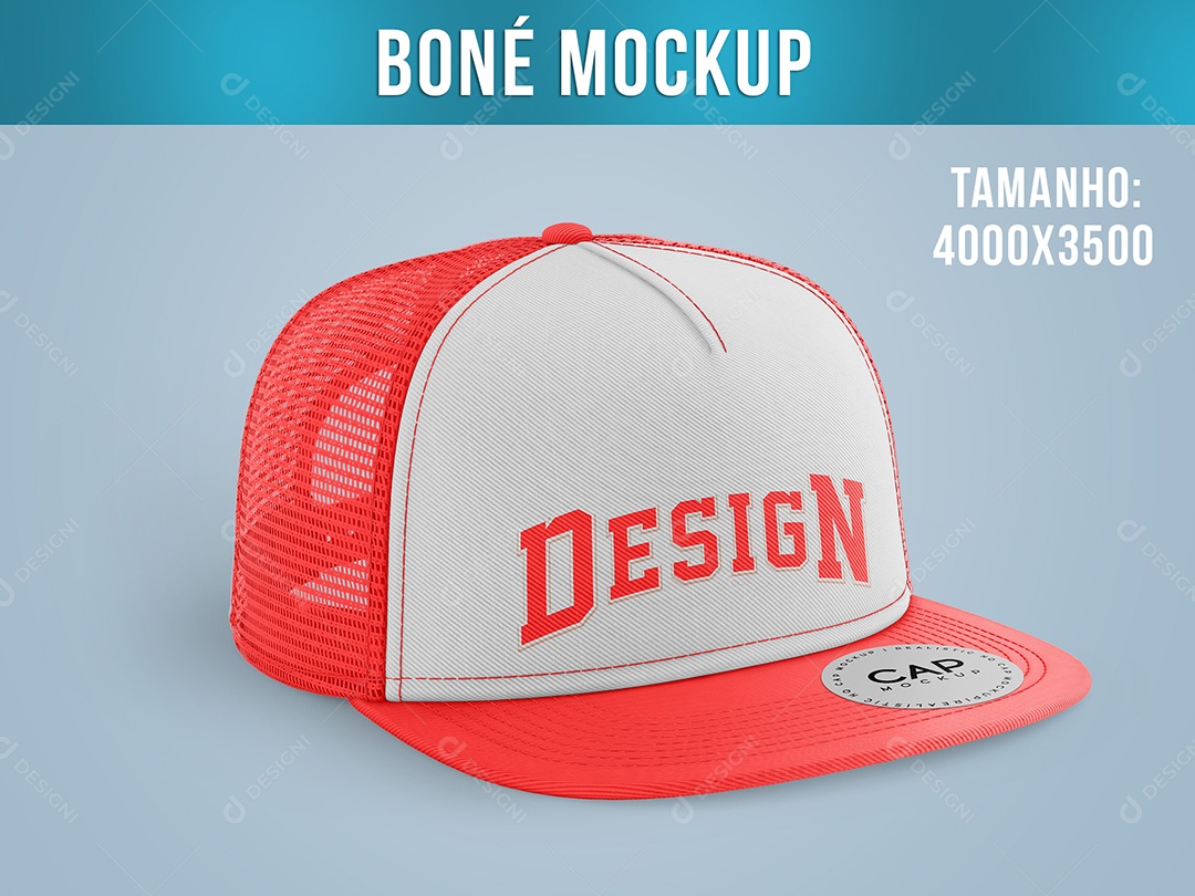 Boné Mockup Aba Reta Basquete com e sem Etiqueta  Moda Verão Vista de Frente PSD Editável