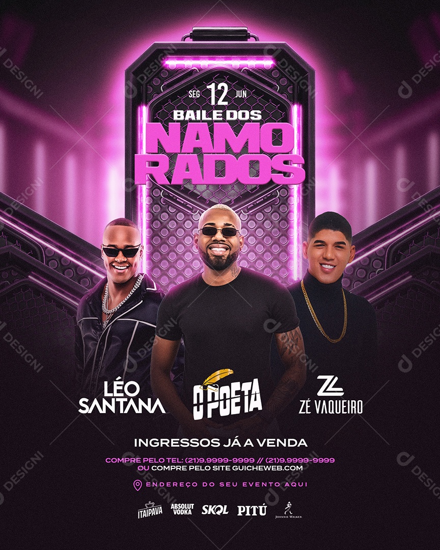 Flyer Feed Evento Baile Dos Namorados Social Media PSD Editável