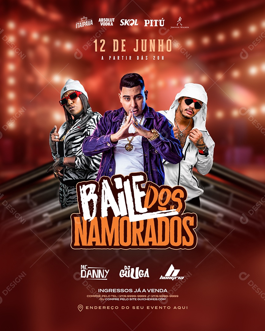Social Media Flyer Feed Evento Baile Dos Namorados PSD Editável