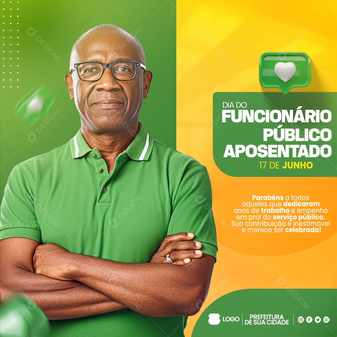Social Media Dia Do Funcionário Público Aposentado 17 De Junho Verde PSD Editável