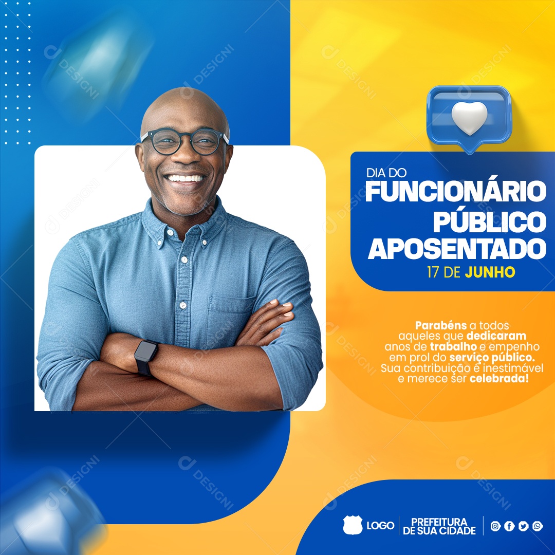 Dia Do Funcionário Público Aposentado 17 De Junho Azul Social Media PSD Editável
