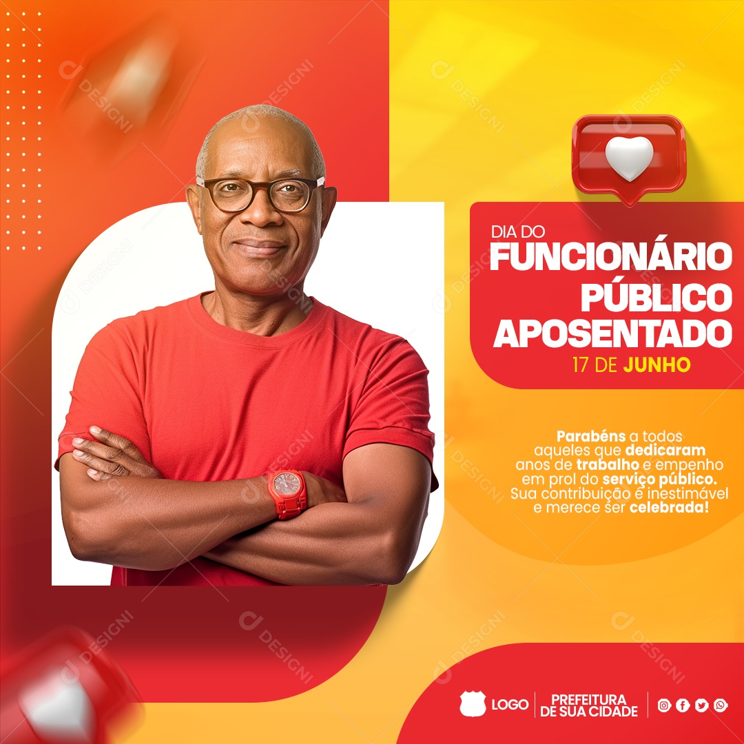 Dia Do Funcionário Público Aposentado 17 De Junho Vermelho Social Media PSD Editável