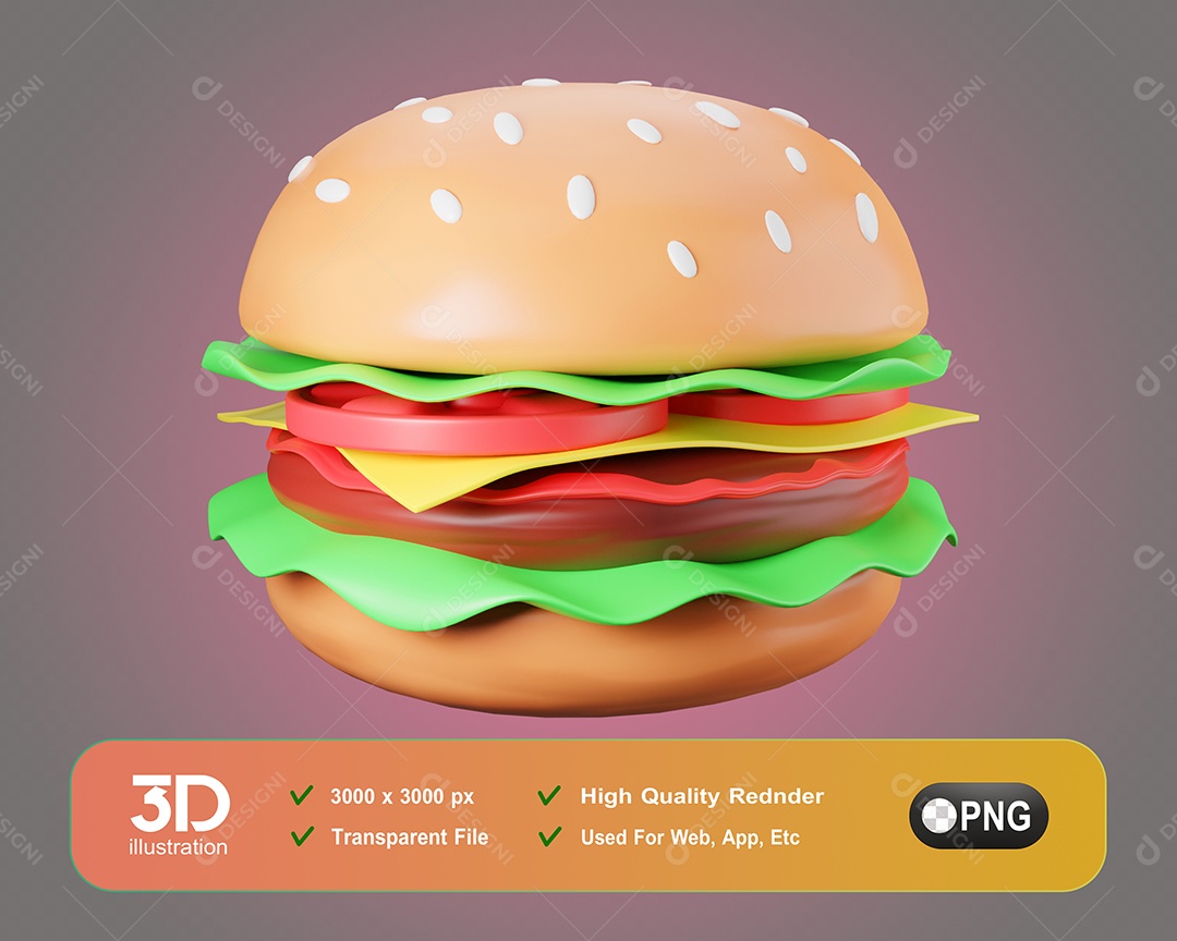 Hamburguer Elemento 3D Para Composição PSD