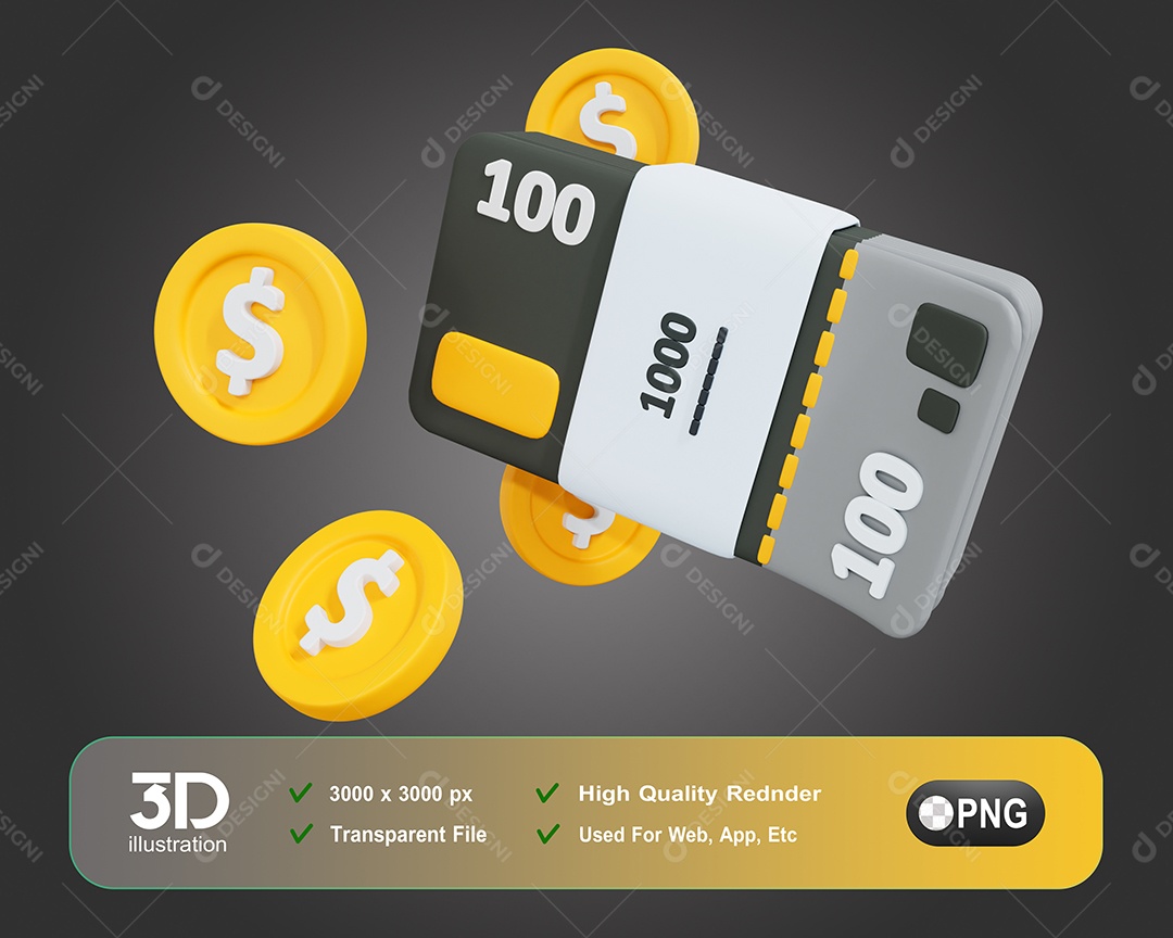Pacote De Dinheiro Elemento 3D Para Composição PSD