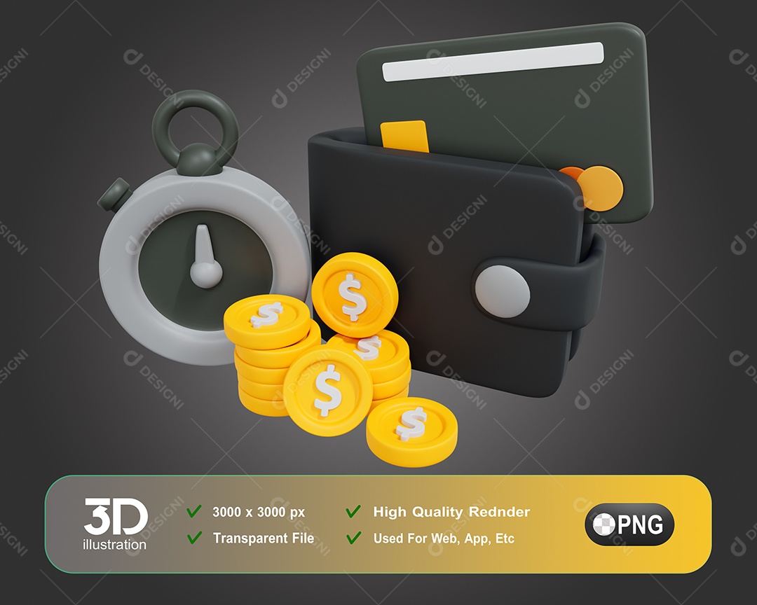 Carteira Financias Preto Elemento 3D Para Composição PSD