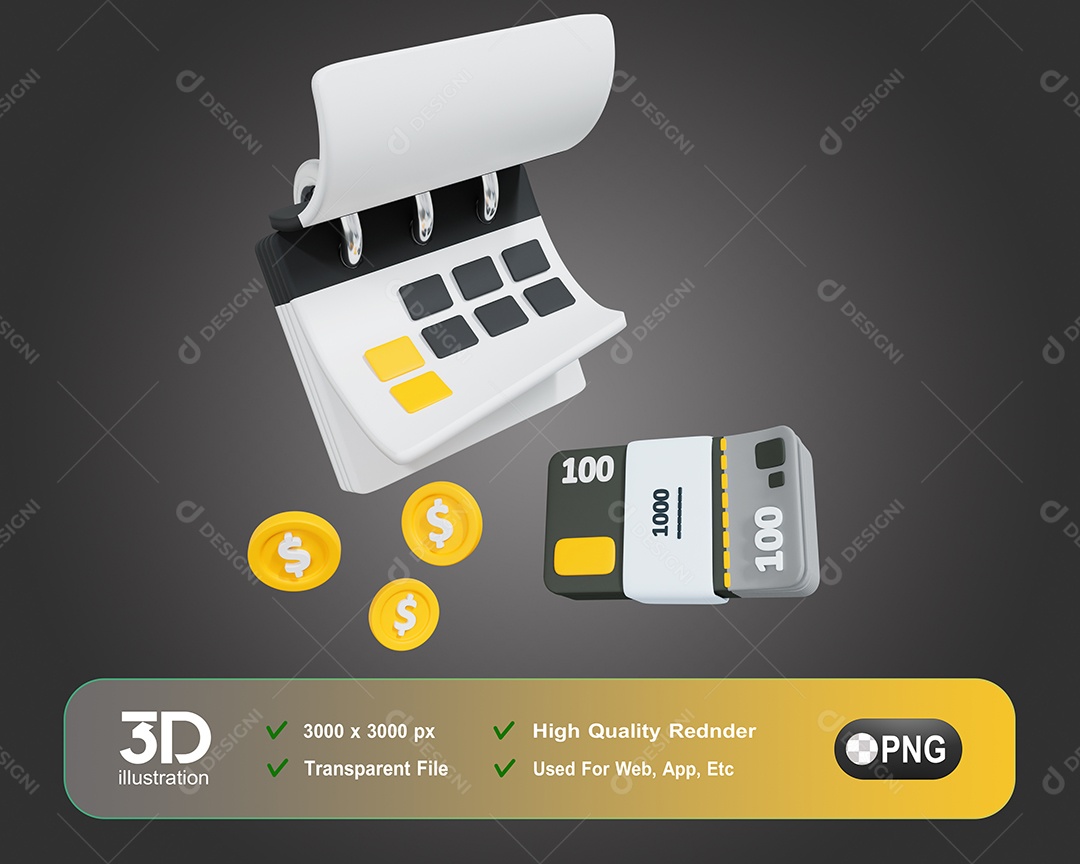 Calendário Financeiro Preto Elemento 3D Para Composição PSD