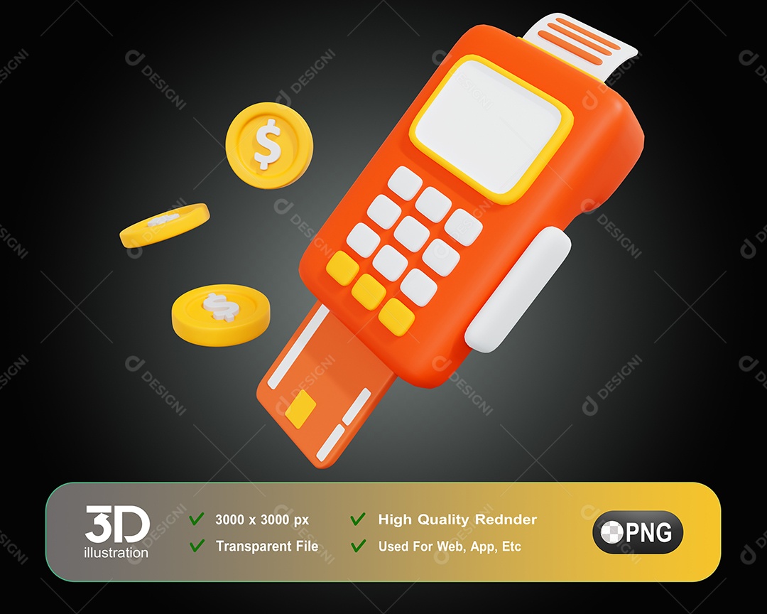 Maquininha De Cartão Elemento 3D Para Composição PSD