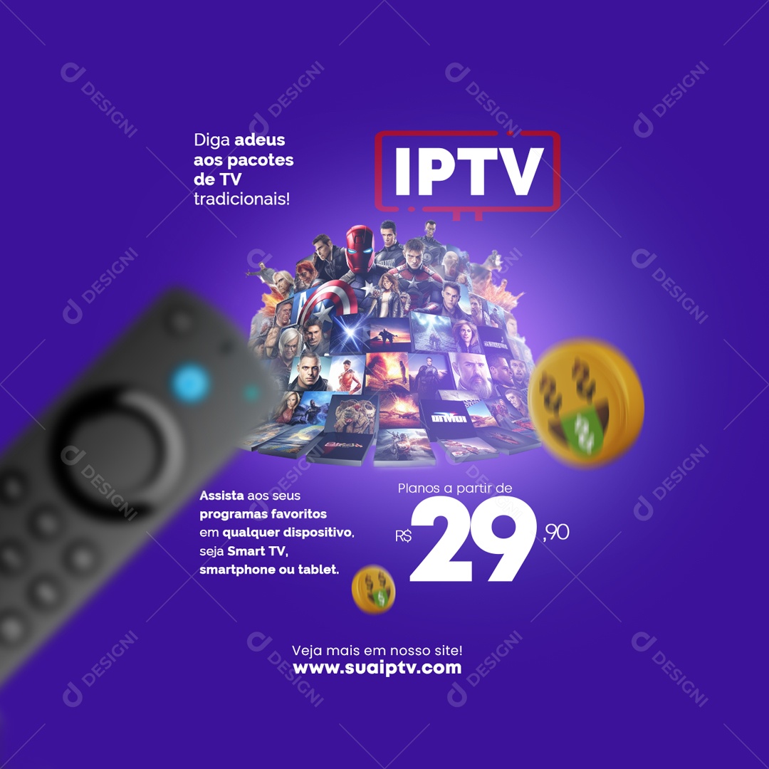 Diga Adeus Aos Pacotes De Tv Tradicionais Planos A Partir De 29,90 IPTV Social Media PSD Editável