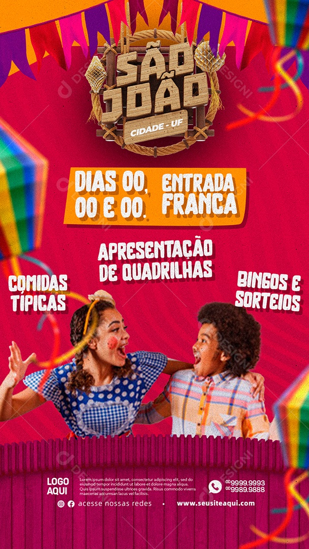 Story Social Media Entrada Franca Apresentação De Quadrilha São João PSD Editável