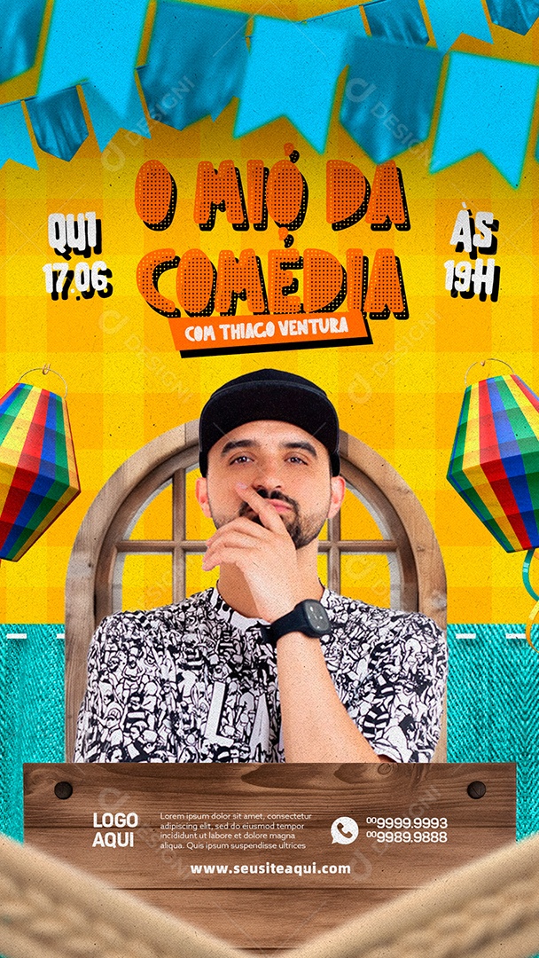 Story O Maió Da Comédia Com Thiago Ventura Flyer São João Stand Up Social Media PSD Editável
