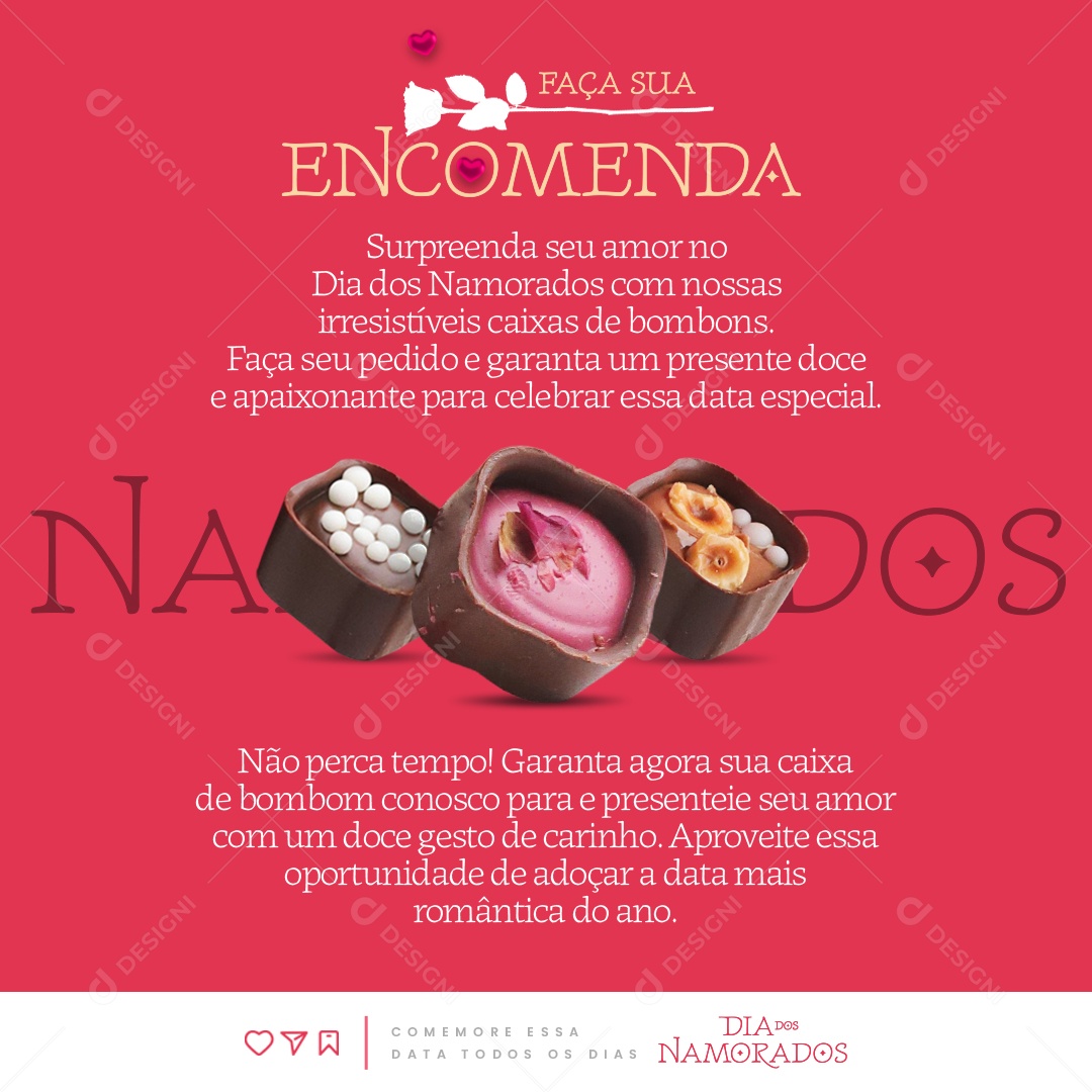 Faça Sua Encomenda Dia dos Namorados Bombons PSD Editável