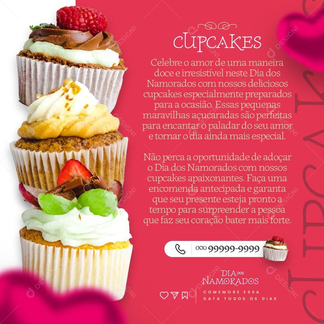 Encomende Seus Cupcakes Celebre o Amor De Uma Maneira Doce e Irresistível PSD Editável