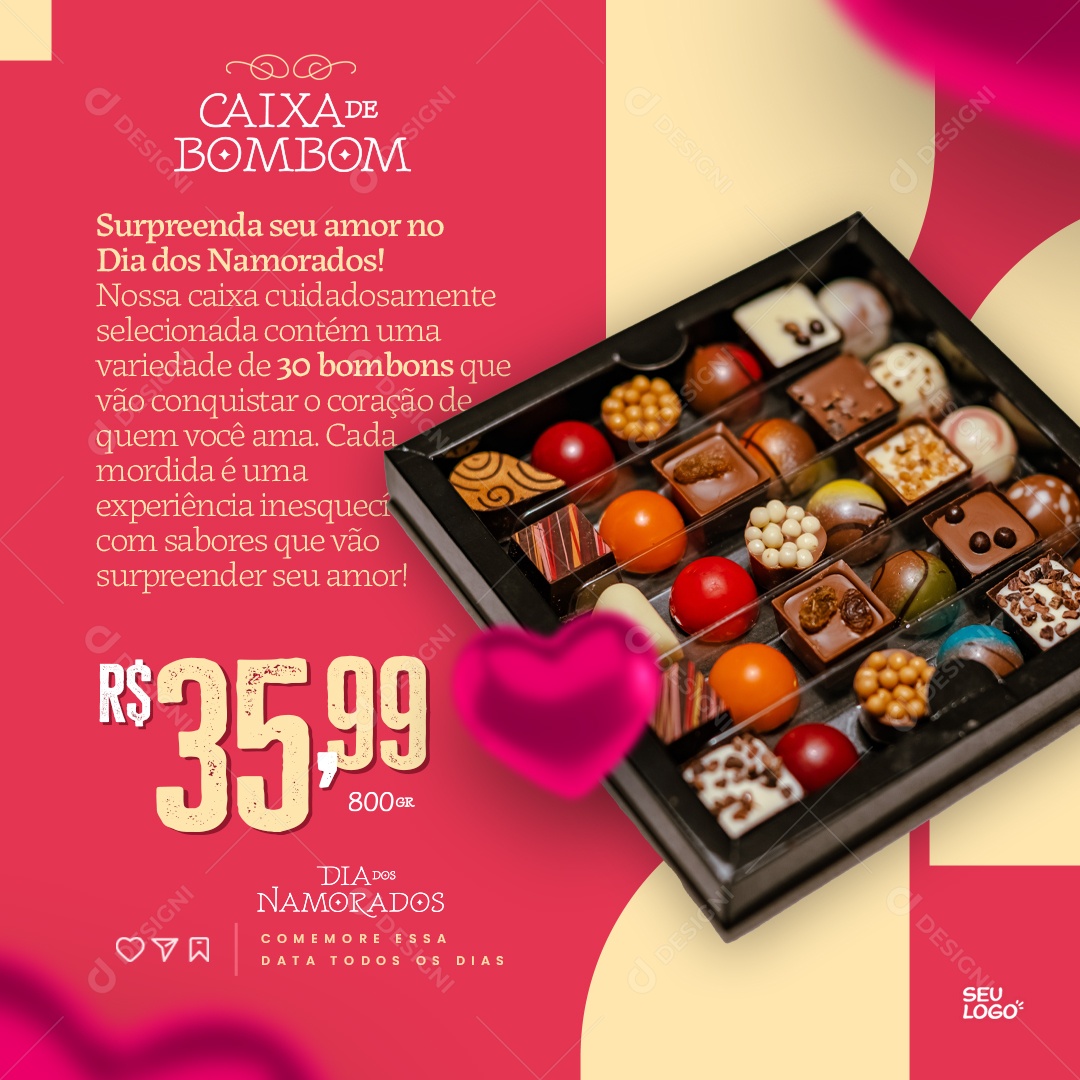 Caixa de Bombom Surpreenda Seu Amor no Dia dos Namorados PSD Editável