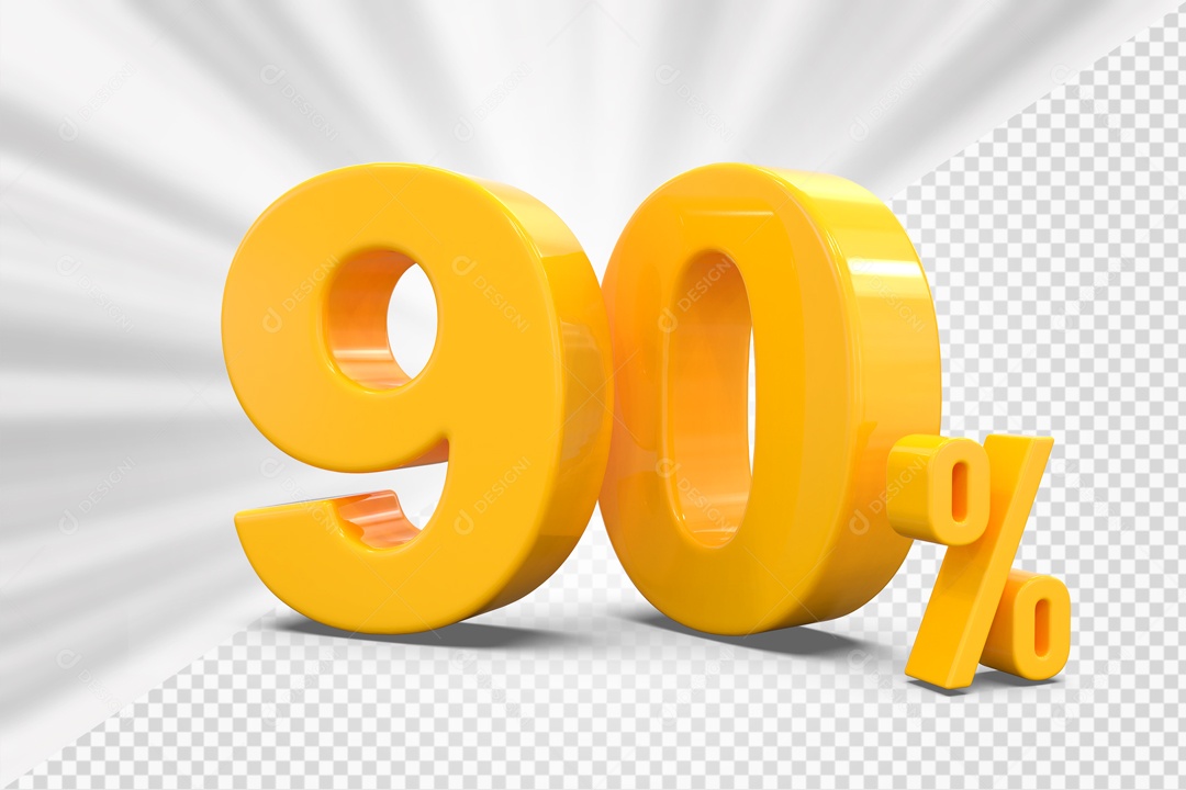 Número 3D 90% Porcento Amarelo Para Composição PSD
