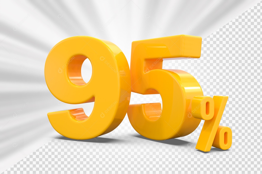 Número 3D 95% Porcento Amarelo Para Composição PSD