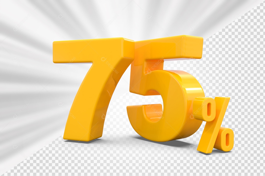 Número 3D 75% Porcento Amarelo Para Composição PSD