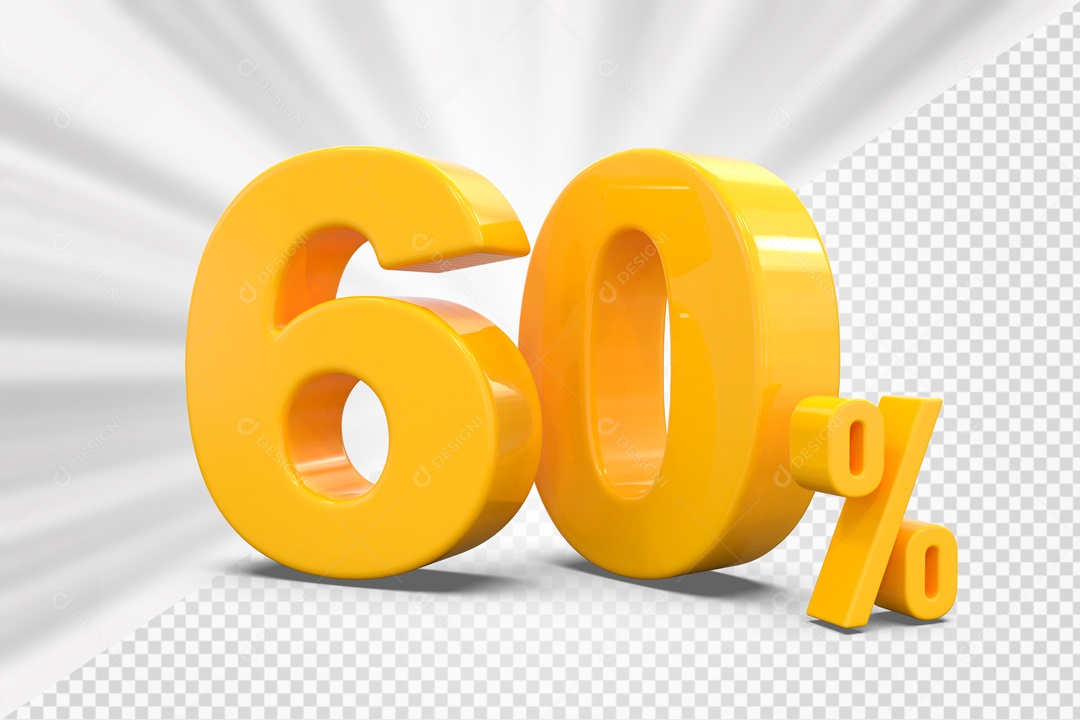 Número 3D 60% Porcento Amarelo Para Composição PSD