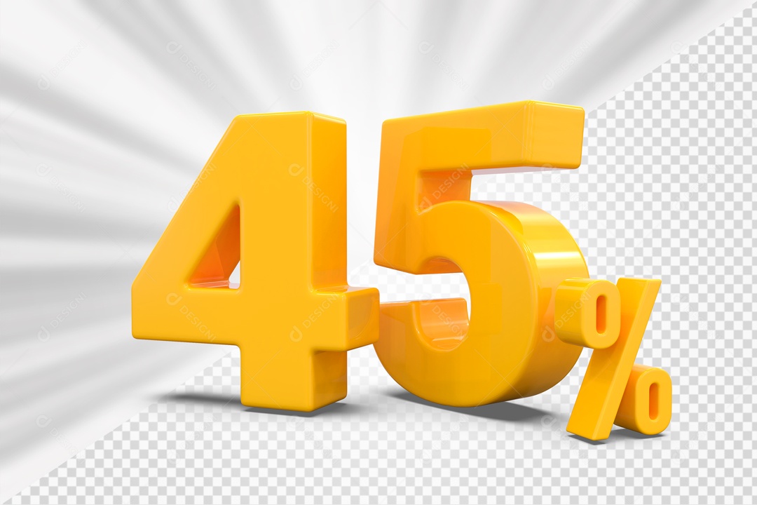 Número 3D 45% Porcento Amarelo Para Composição PSD