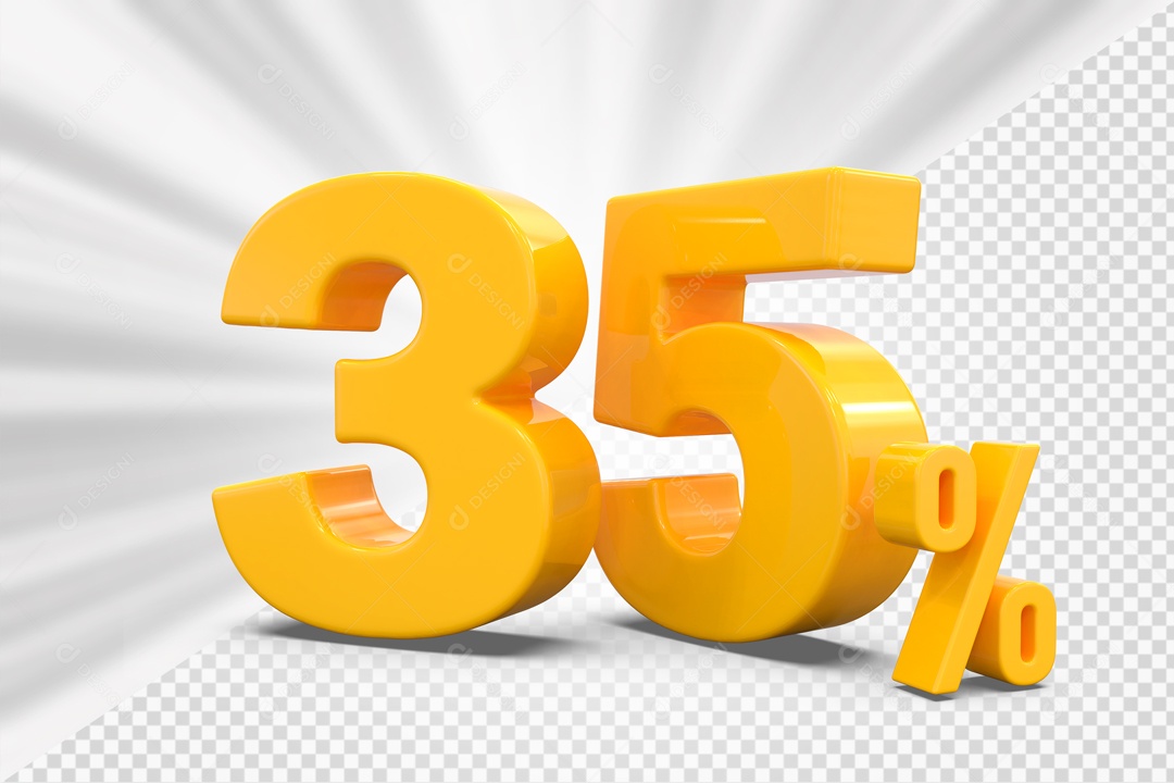 Número 3D 35% Porcento Amarelo Para Composição PSD